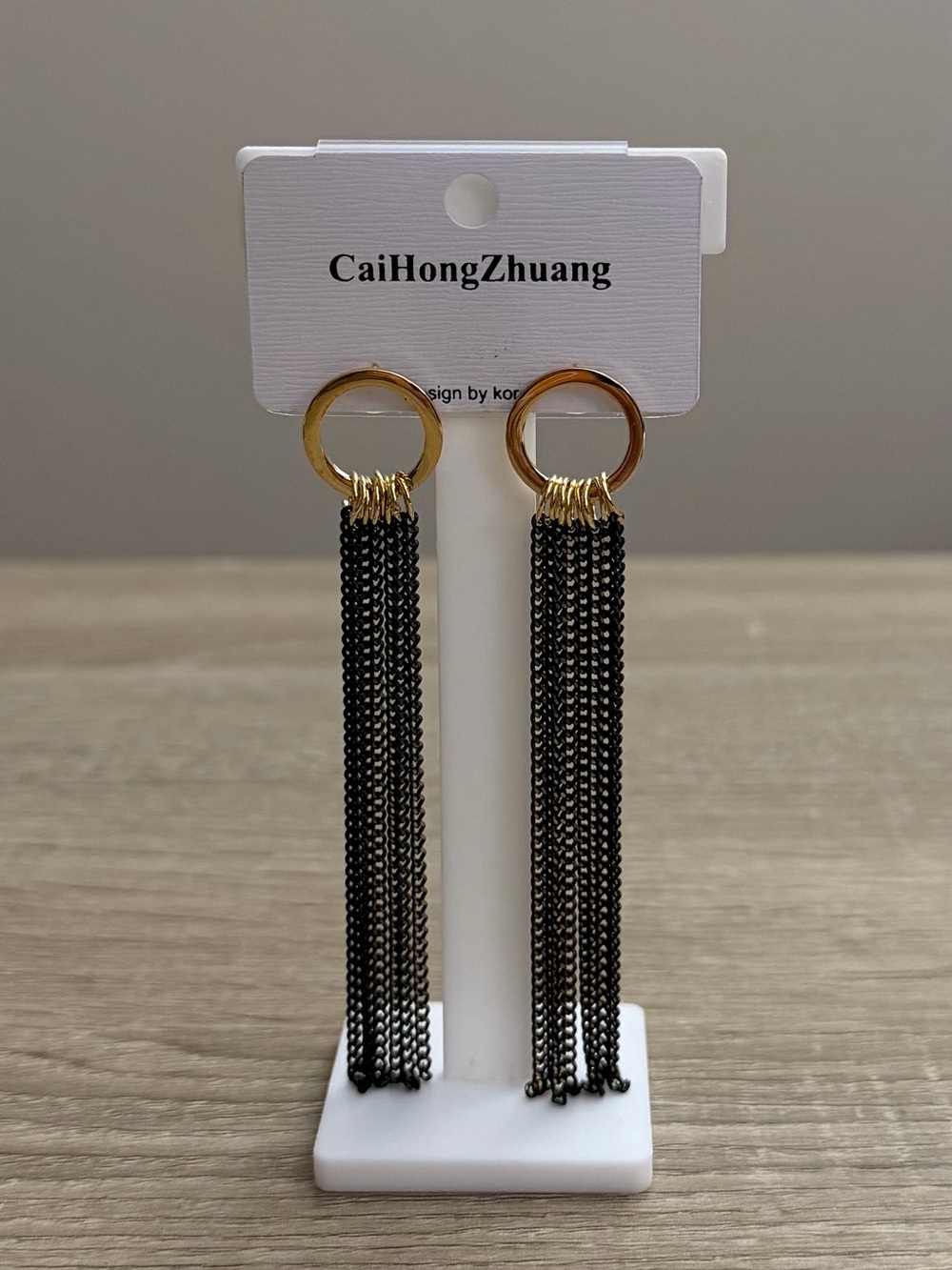 Black Tassel Fringe Gold Hoop Earrings NWT